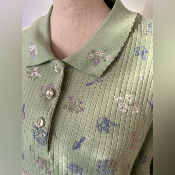 Bobbie Brooks 2 shirts blue and green floral collared vintage cotton tops SZ L - Picture 6 of 8
